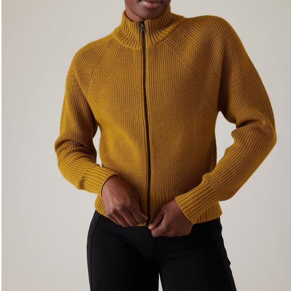 Athleta En Route Full Zip Sweater Thermolite Cardigan Jacket Palo Verde Wool - Picture 1 of 11